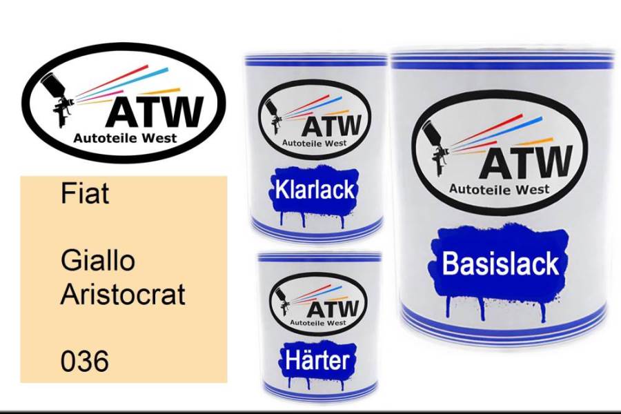Fiat, Giallo Aristocrat, 036: 1L Lackdose + 1L Klarlack + 500ml Härter - Set, von ATW Autoteile West.